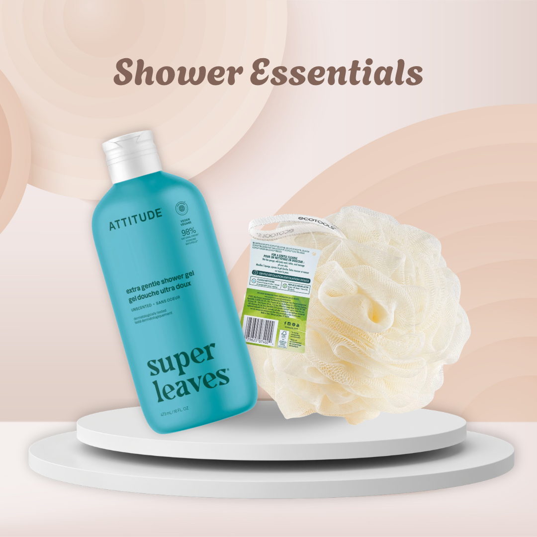 Body care duo with ATTITUDE shower gel and EcoTools bath sponge by Ardens