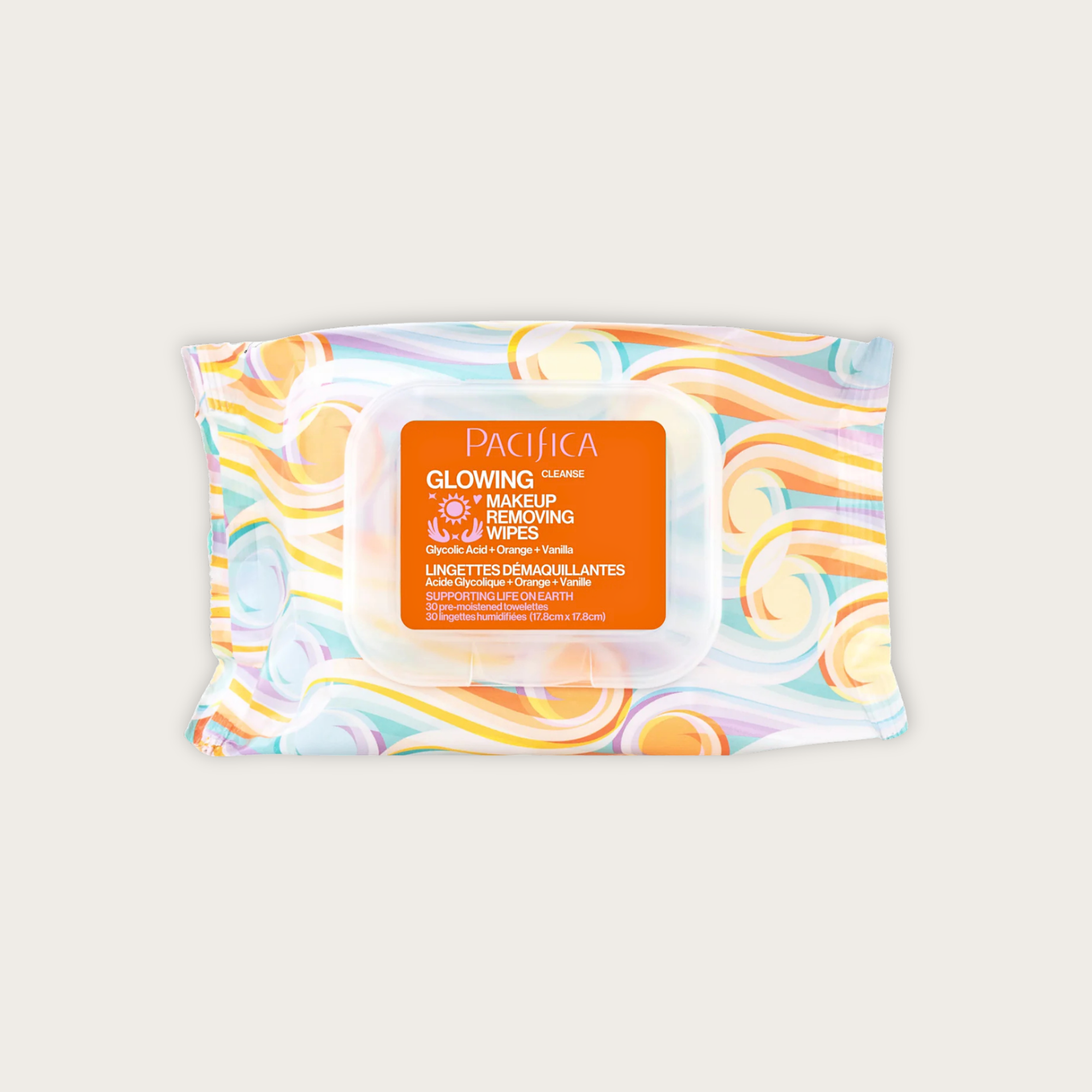 PACIFICA glowing glycolic acid orange and vanilla makeup removing wipes
